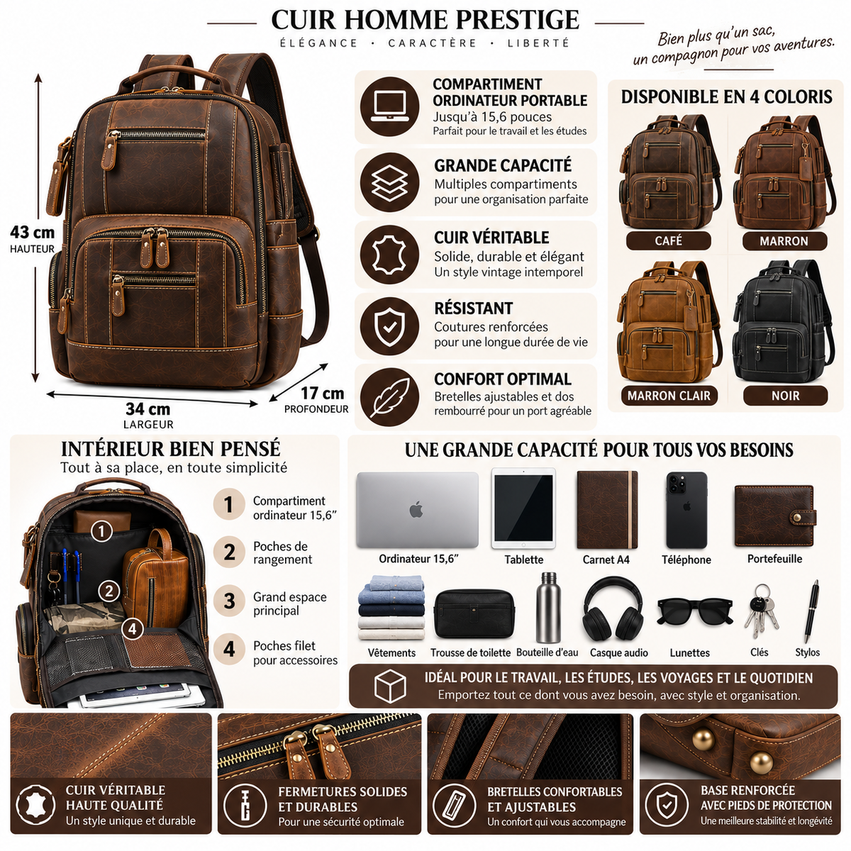Sac a Dos en Cuir pour Homme