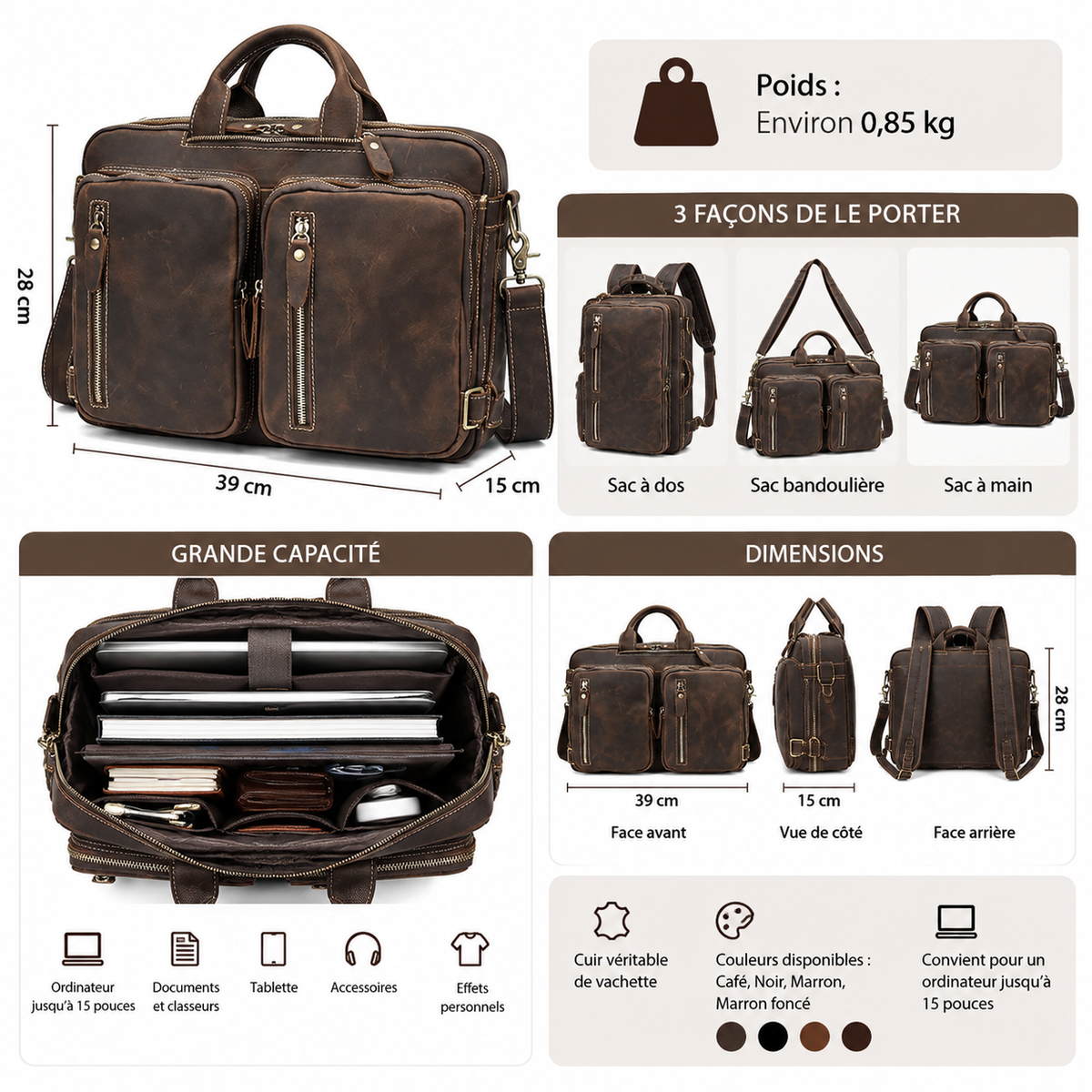 Sac à Dos Ordinateur Cuir Homme