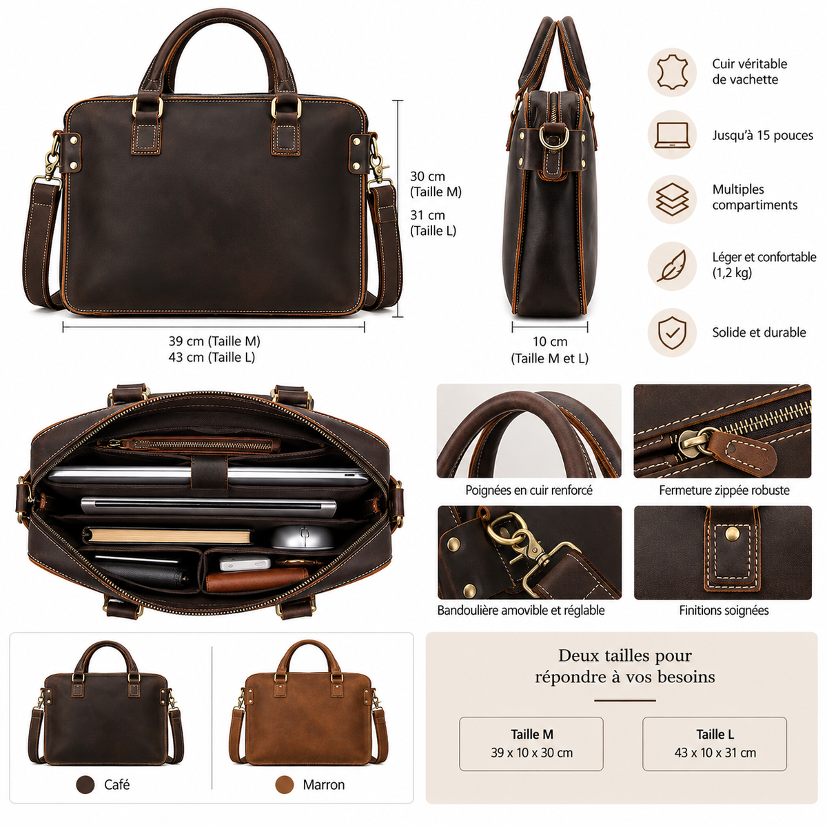 Sac Ordinateur 15 Pouces Homme Cuir