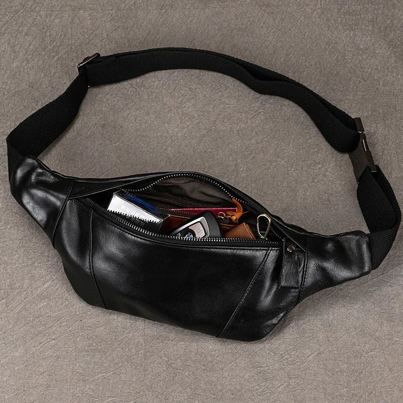 Sacoche Banane Cuir Noir