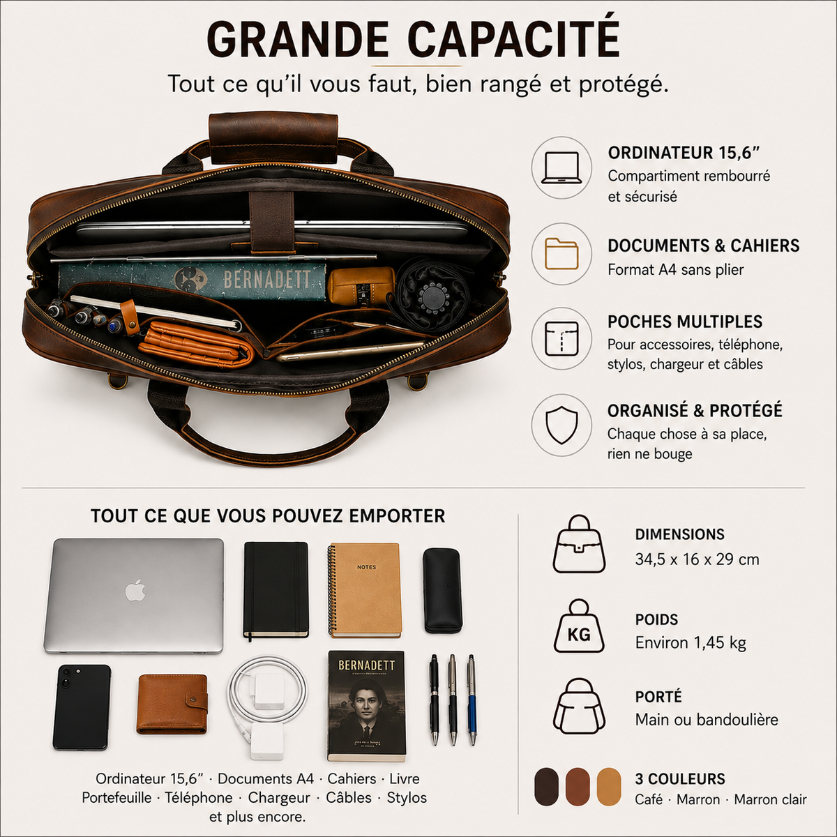 Sac Ordinateur Homme Cuir Marron
