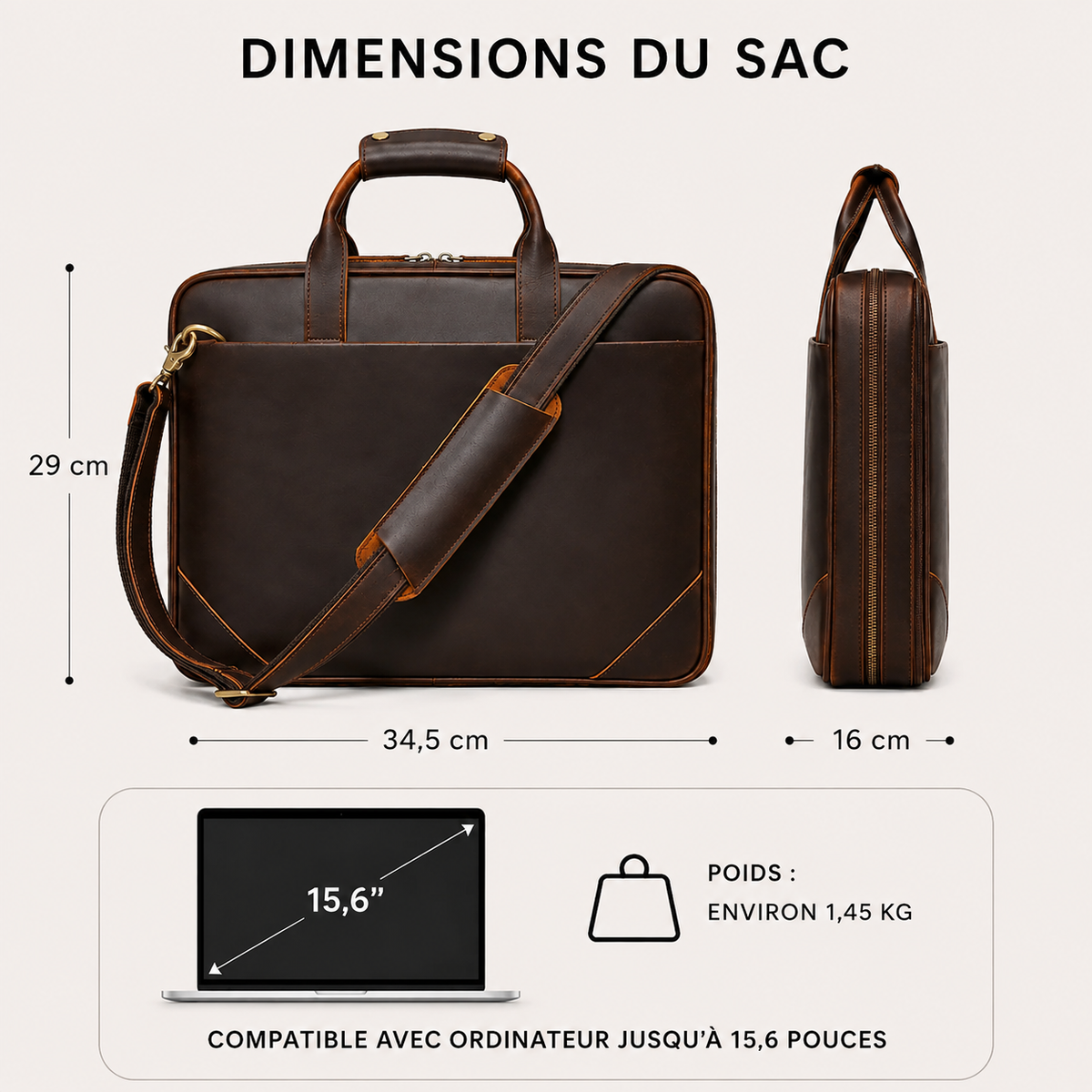 Sac Ordinateur Homme Cuir Marron
